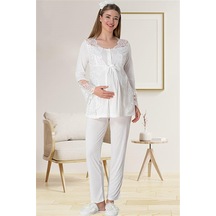 Mecit 5015 Dantelli Ekru Lohusa Pjama Takımı