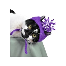 Örme Kedi Şapkası Mor Renk Yılbaşı Şapkası