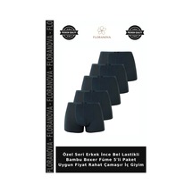 Floranova Özel Seri Erkek İnce Bel Lastikli Bambu Boxer Füme 5'li Paket Uygun Rahat Çamaşır İç Giyim