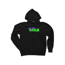 She Hulk Logo Siyah Fermuarlı Kapşonlu Siyah