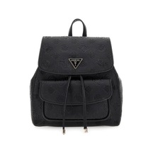 Kadın Kabartma Monogram Desenli Büzgülü Sırt Çantası - Siyah Siyah