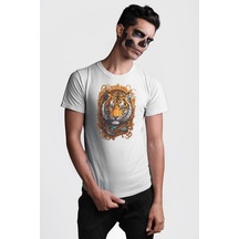 Kaplan Süs Unisex Unisex Beyaz Organik Baskılı T-shirt Penye Yüksek Kalite Beyaz