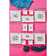 Piatti Naturali 12 Parça 4 Kişilik Kelebek Kahvaltı Takımı Handmade Sunum Set Çok Renkli