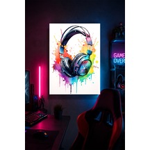Gaming Kulaklık Metal Duvar Tablosu Gamer Oda Dekoru Renkli Modern Tasarım 30x40 Cm A3 Boyutunda