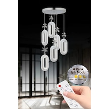 Eclipse Model 6'lı Gümüş Kumandalı 3 Renk Modu Ledli Kristal Taşlı Modern Salon Mutfak Oturma Odası Led Avize