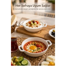 Çift Kulplu Beyaz Porselen Fırın Kabı Ve Servis Kasesi 12x15 Cm - Kahvaltılık Meze Ve Sufle Güveç Tabağı