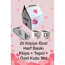 2 Li Kişiye Özel Harf Baskılı Sevgililer Günü Fincan & Tepsi Hediye Seti Özel Kutusunda Krem - 836800041 Krem