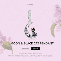 Fastbuy S925 Ayar Gümüş Ay Siyah Kedi Kolye Dıy Bilezik Çok Renkli Aksesuarlar Çok Renkli