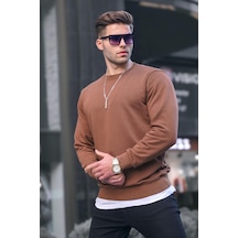 Madmext Kahverengi Basic Bisiklet Yaka Erkek Sweatshirt 6047 Kahverengi