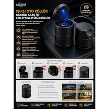 Işıklı Oto Küllük Kapaklı Araç İçi Led Aydınlatmalı Küllük