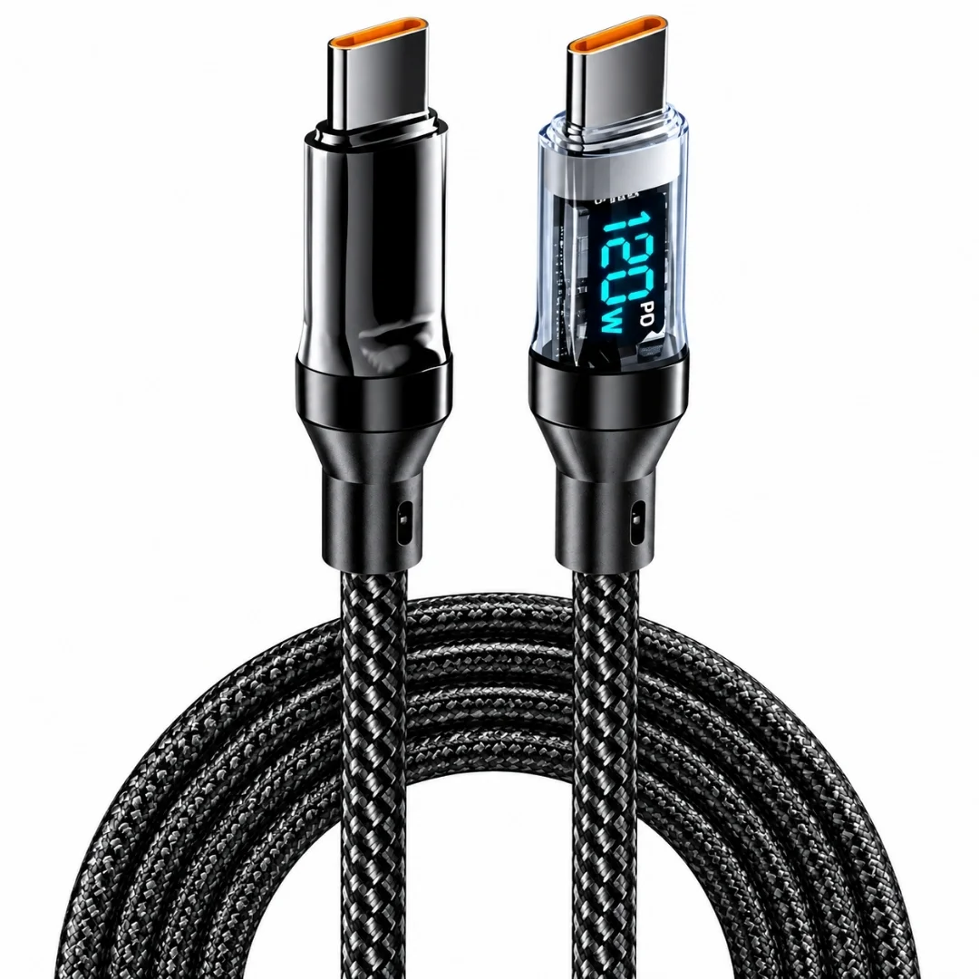 Samsung Uyumlu Usb Type C Hızlı Telefon Data Şarj Kablosu Led Ekranlı Dijital 120w 2 Metre