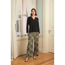 Ang Butik Kadın Çiçek Yaprak Ve Etnik Desenli Uzun Kollu Pijama Takımı Siyah