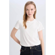 Defacto Kısa Kol Kırık Beyaz Kadın T-shirt C3852ax/wt32 Kırık Beyaz