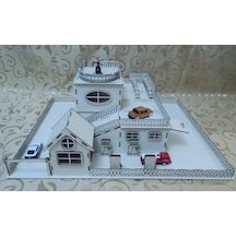 Ahşap 3 Katlı Otopark ve Gaz İstasyonu Beyaz