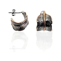 Oya Silver Siyah&rose Plated Yaprak Gümüş Kadın Küpe