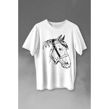 At Portresi Profili Horse Kafası Silüet Baskılı Tişört Unisex T-shirt 001