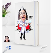 Kişiye Özel Kadın Diş Hekimi Karikatürlü Beyaz Termo Deri Defter (540169813)