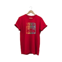 Vintage Retro 1990's Baskılı Kaset %100 Pamuk Regular Fit Bisiklet Yaka Kırmızı T-shirt Kırmızı