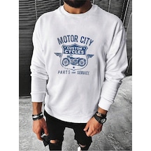 Coko Serisi Motorcycle & Letter Graphic Sweatshirt Beyaz--8448 Beyaz Coko Serisi Motorcycle & Letter Graphic Sweatshirt Beyaz--8448 Beyaz