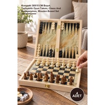 4 Adet Ahşap Kutulu Satranç Ve Tavla Seti Kompakt 30x15 Cm Boyut, Taşınabilir Oyun Takımı, Chess And Backgammon, Wooden Boxed Set