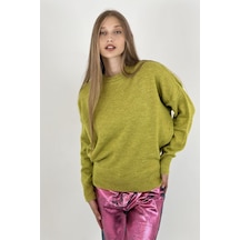 Miss Poem Kadın Oversize Bisiklet Yaka Uzun İnce Yeşil Triko Kazak Yesil
