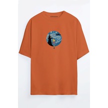 Alice Baskılı Unisex Siyah - Beyaz -turuncu - Bej Oversize T-shirt Turuncu