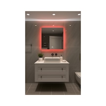 Digital Hayat Dokunmatik Dimlenebilir Kırmızı Led Işıklı Kare Ayna Dekoratif Banyo Makyaj Aynası 50cm - 80cm Kırmızı