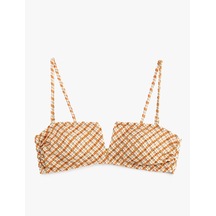 Koton Dokulu Ekose Straplez Bandeau Bikini Üstü Bej Desenli 6sak10192mm Ekru Desenli