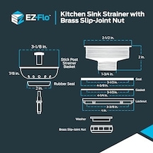 Ez-flo Mutfak Lavabo Süzgeci 30003, Pirinç Eklemli, Paslanmaz Çelik Sepet, 8.9-10.2 Cm Açıklık