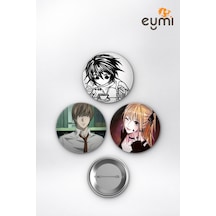 Death Note L Lawliet & Kira Misa Çanta Süsü Rozet İğneli Buton Rozet Seti 58 Mm 3'lü Çok Renkli
