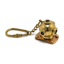 3 Adet Pirinç Dalgıç Başlığı Anahtarlık Pirinç Miğfer Tasarımlı Keychain Diver Helmet Charm 10 Cm