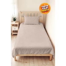 Bej Minimal Genç Odası Tek Kişilik Pike Takımı - Kapitone Bohem 160x220 Cm Mevsimlik Yatak Örtüsü Pamuksu Perde Aurası