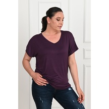 Kadın V Yaka Büyük Beden T-shirt 1486-23 001