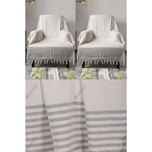 Buldan İşi Pamuklu 2'li Berjer Koltuk Örtüsü Seti 180x150 Cm - Kolları Örten Dokuma Kumaş Krem - Gri