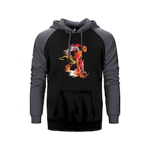 Red Basketball Between The Legs Gri Renk Reglan Kol Kapşonlu Sweatshirt Gri