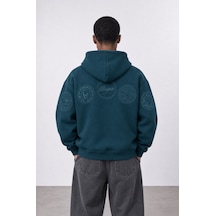 Respire Erkek Rosette Nakışlı Oversize Hoodie Zümrüt Zümrüt Yeşili