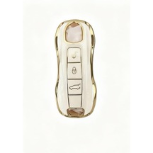 Autohan Keys Porsche 2018 Ve Sonrası Araç Kumanda Kılıfı, Beyaz Altın Renk, Premium Kalite