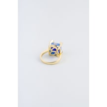 Safir Mavisi 18 Ayar Sarı Altın Kaplama Gümüş Tasarım Yüzük Sarı