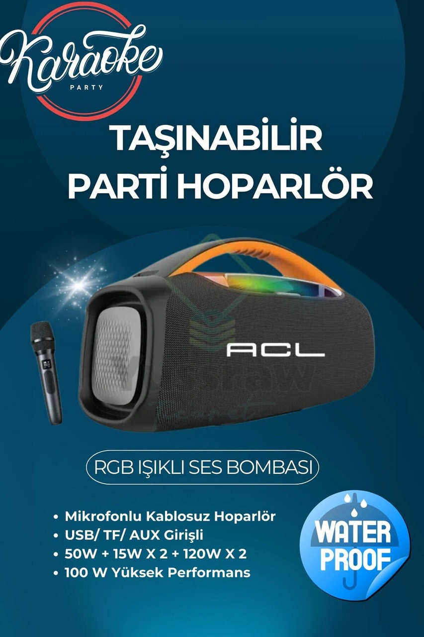 Acl-5825, 100watt Gücünde, Rgb Led Işıklı Ve Mikrofonlu Kablosuz Hoparlör-114575