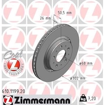 Zımmermann Ön Fren Aynası Havalı Volvo V70 97-00 C70 97-05 S70 96-00 Xc70 97-02 302x26x5dlxhavalı 986478454-df4233 610.1199.20 272276 31262095