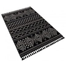 Decoser Halı Garden Serisi 13-siyah Etnik İskandinav Desenli Koridor Salon Oturma Odası Kilim Halısı Siyah