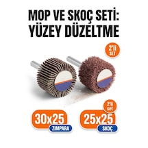 30x25 Zımpara + 25x25 Mm Skoç Seti 2 Adet Matkap Ucu Yüzey Düzeltme Mopu