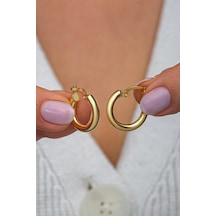 925 Ayar Gümüş Gold Kaplama 18 Mm Sade Halka Küpe Altın