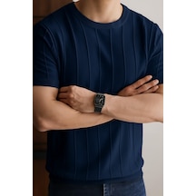 Cool Tarz Mat Lacivert Erkek Yuvarlak Yaka Örme T-shirt Mat Lacivert Mat Lacivert
