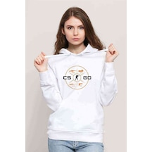 Cs Go Menu Baskılı Beyaz Kadın Kapşonlu Sweatshirt