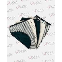 Alya Underwear Pamuklu Kadın Külot Slip Empirme Baskılı Yüksek Bel İç Çamaşırı - 5'li Paket - Lacivert Yeşil P22