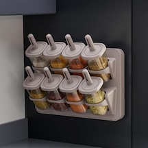 8'li Standlı Baharatlık Seti, Tezgah Üstü Ve Duvara Monte, Kilitli Kapak, Şeffaf Kavanozlar, Bpa İçermez, Modern Minimalist, Bej/gri Açık Bej