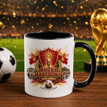 Bk Gift Kuzey Mekadonya Taraftar Temalı Dünya Futbol Kupası Tasarımlı Siyah Kupa Bardak-1 Beyaz