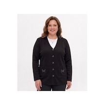 Onno Style Women Cebi Kelebek Taşlı Çelik Örgü Klasik Triko Ceket Siyah