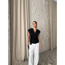 Defymoda Yandan Bağlama Detaylı Kolsuz Bluz - Siyah Siyah